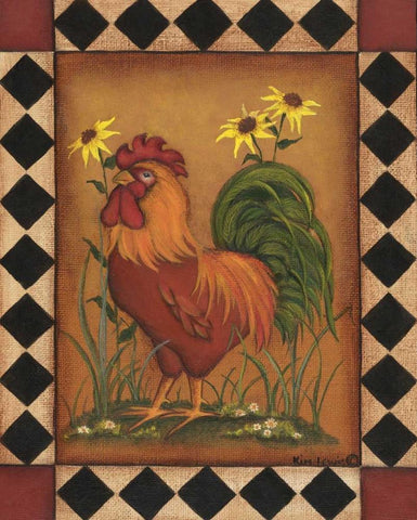 Red Rooster I White Modern Wood Framed Art Print with Double Matting by Lewis, Kim