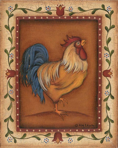 Gold Rooster Black Ornate Wood Framed Art Print with Double Matting by Lewis, Kim