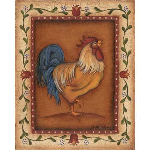 Gold Rooster Gold Ornate Wood Framed Art Print with Double Matting by Lewis, Kim