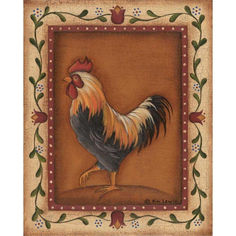 Black Rooster Black Modern Wood Framed Art Print with Double Matting by Lewis, Kim