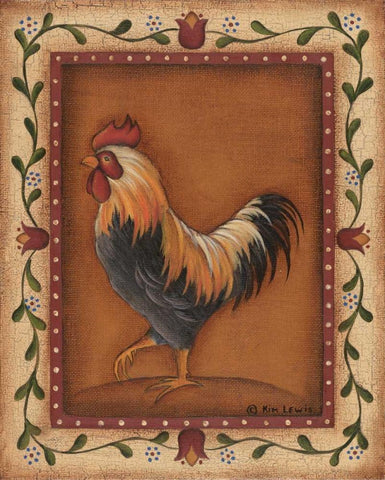 Black Rooster Black Ornate Wood Framed Art Print with Double Matting by Lewis, Kim