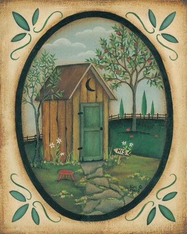 His Outhouse Black Ornate Wood Framed Art Print with Double Matting by Lewis, Kim