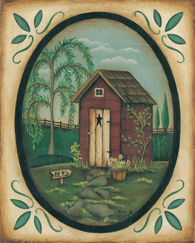 Her Outhouse Black Ornate Wood Framed Art Print with Double Matting by Lewis, Kim