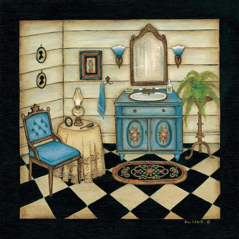 Blue Sink Black Ornate Wood Framed Art Print with Double Matting by Lewis, Kim