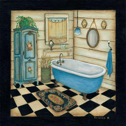 Blue Tub Gold Ornate Wood Framed Art Print with Double Matting by Lewis, Kim