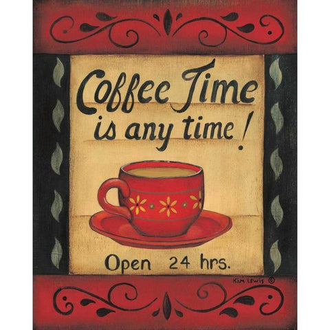 Coffee Time is Any Time Gold Ornate Wood Framed Art Print with Double Matting by Lewis, Kim