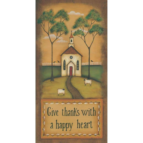 Give Thanks With a Happy Heart White Modern Wood Framed Art Print by Lewis, Kim