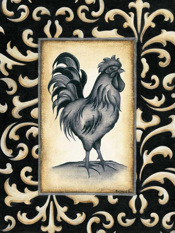 Rooster I Black Ornate Wood Framed Art Print with Double Matting by Lewis, Kim