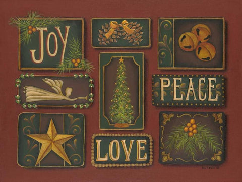 Joy Peace Love Black Ornate Wood Framed Art Print with Double Matting by Lewis, Kim