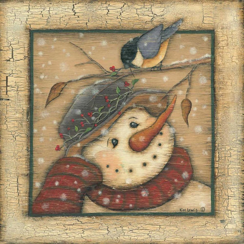 Snowman I Gold Ornate Wood Framed Art Print with Double Matting by Lewis, Kim