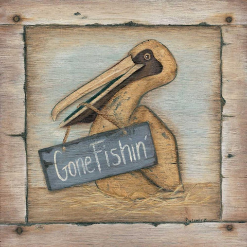 Gone Fishin Black Modern Wood Framed Art Print with Double Matting by Lewis, Kim