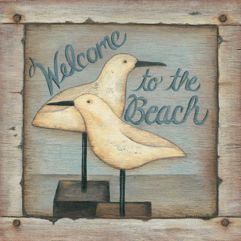 Welcome to the Beach White Modern Wood Framed Art Print by Lewis, Kim