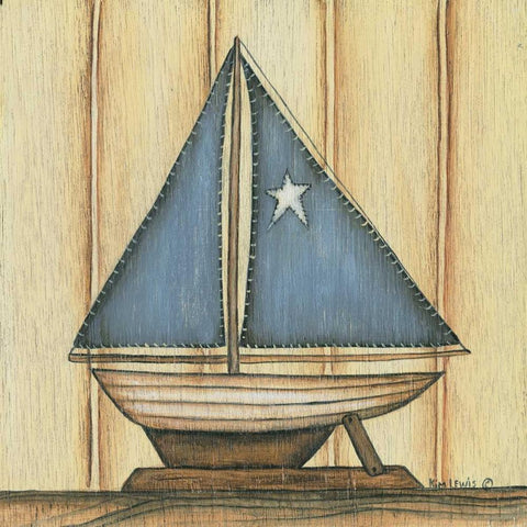 Sailboat with Star Black Ornate Wood Framed Art Print with Double Matting by Lewis, Kim