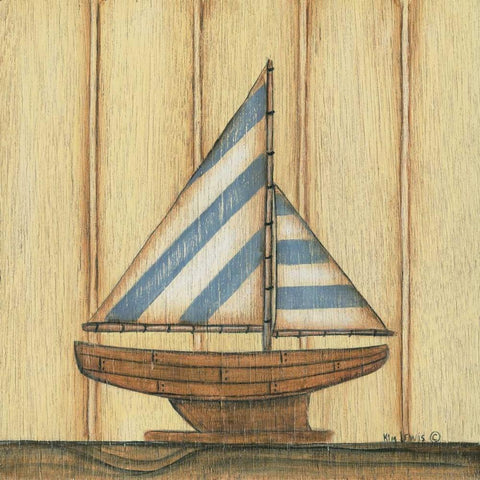 Blue Stripe Sailboat Gold Ornate Wood Framed Art Print with Double Matting by Lewis, Kim