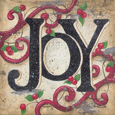 Joy Black Ornate Wood Framed Art Print with Double Matting by Lewis, Kim