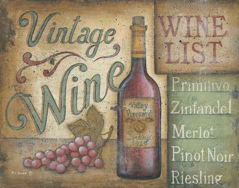 Wine List Black Ornate Wood Framed Art Print with Double Matting by Lewis, Kim