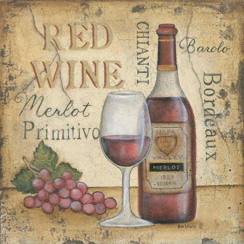 Red Wine White Modern Wood Framed Art Print by Lewis, Kim