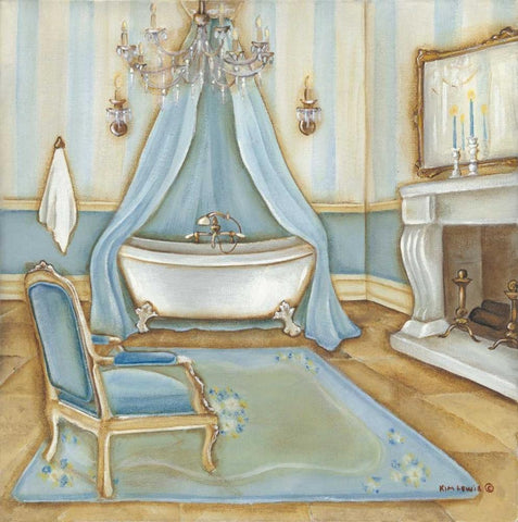 Blue Bath Black Ornate Wood Framed Art Print with Double Matting by Lewis, Kim