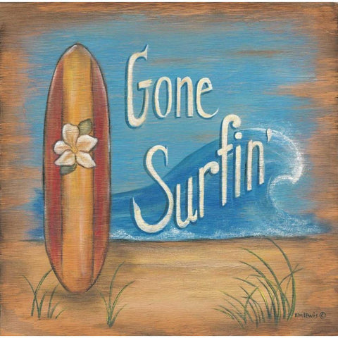 Gone Surfing Black Modern Wood Framed Art Print with Double Matting by Lewis, Kim