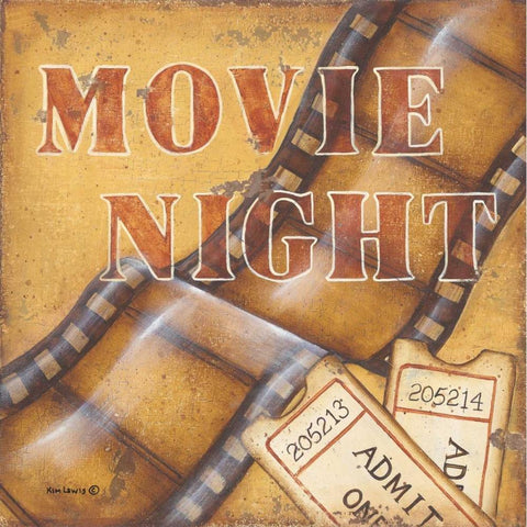 Movie Night White Modern Wood Framed Art Print by Lewis, Kim