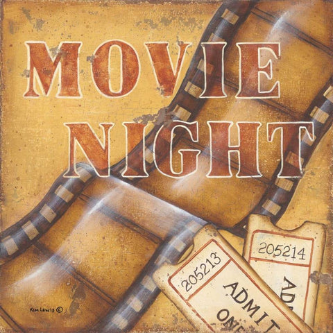 Movie Night Black Ornate Wood Framed Art Print with Double Matting by Lewis, Kim