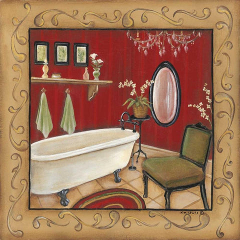 Red Bathroom Tub White Modern Wood Framed Art Print by Lewis, Kim