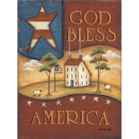 God Bless America Gold Ornate Wood Framed Art Print with Double Matting by Lewis, Kim