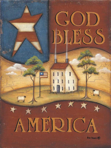 God Bless America Black Ornate Wood Framed Art Print with Double Matting by Lewis, Kim