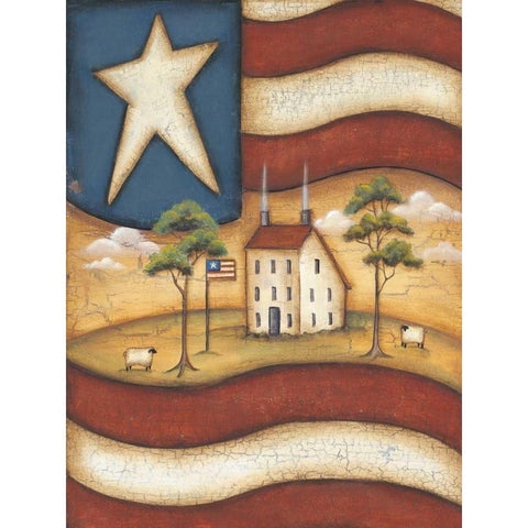 Folk Flag Gold Ornate Wood Framed Art Print with Double Matting by Lewis, Kim