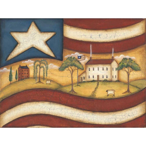 Folk Flag II Gold Ornate Wood Framed Art Print with Double Matting by Lewis, Kim