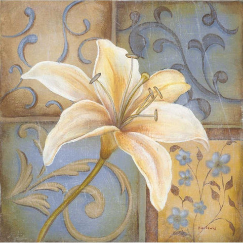 White Lily Gold Ornate Wood Framed Art Print with Double Matting by Lewis, Kim