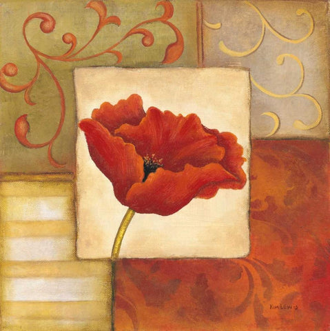 Orange Poppy II Black Ornate Wood Framed Art Print with Double Matting by Lewis, Kim