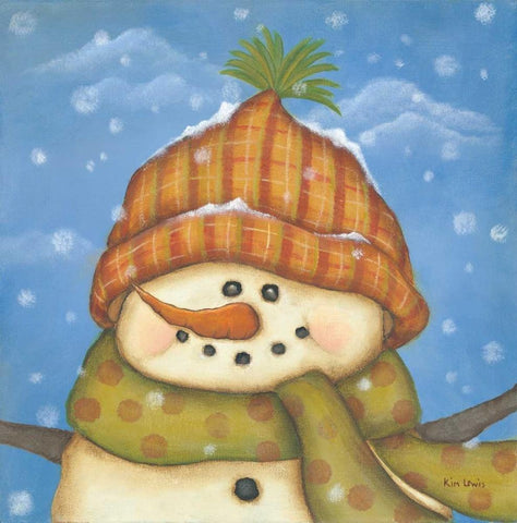 Snowman II White Modern Wood Framed Art Print with Double Matting by Lewis, Kim