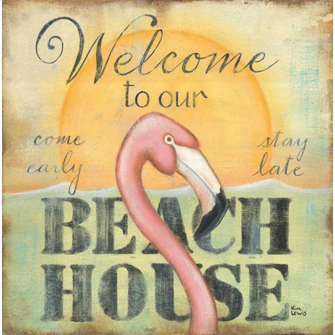 Welcome to Our Beach House Gold Ornate Wood Framed Art Print with Double Matting by Lewis, Kim