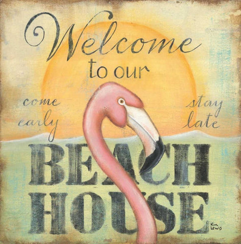 Welcome to Our Beach House Black Ornate Wood Framed Art Print with Double Matting by Lewis, Kim