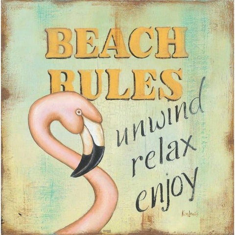 Beach Rules Gold Ornate Wood Framed Art Print with Double Matting by Lewis, Kim
