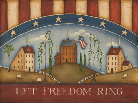 Let Freedom Ring White Modern Wood Framed Art Print with Double Matting by Lewis, Kim