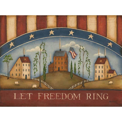 Let Freedom Ring Black Modern Wood Framed Art Print with Double Matting by Lewis, Kim