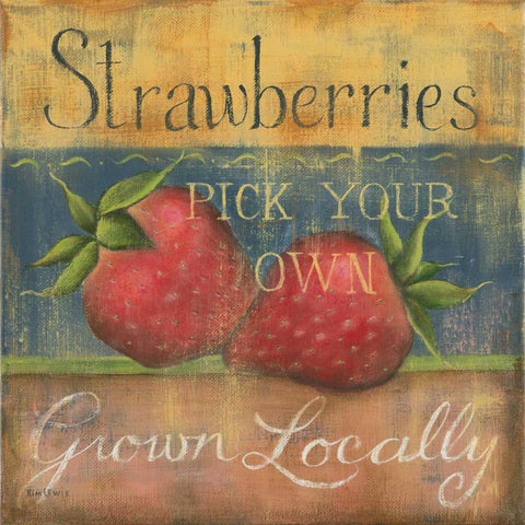 Strawberries White Modern Wood Framed Art Print with Double Matting by Lewis, Kim