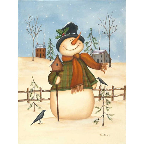 Snowman Bird House II Black Modern Wood Framed Art Print with Double Matting by Lewis, Kim