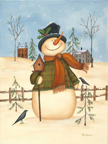 Snowman Bird House II White Modern Wood Framed Art Print with Double Matting by Lewis, Kim