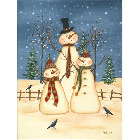 Snowman Family White Modern Wood Framed Art Print by Lewis, Kim