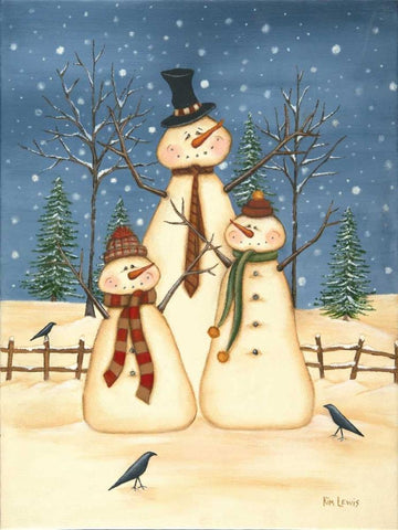 Snowman Family White Modern Wood Framed Art Print with Double Matting by Lewis, Kim