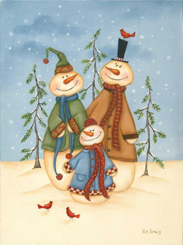 Snowman Family II Black Ornate Wood Framed Art Print with Double Matting by Lewis, Kim