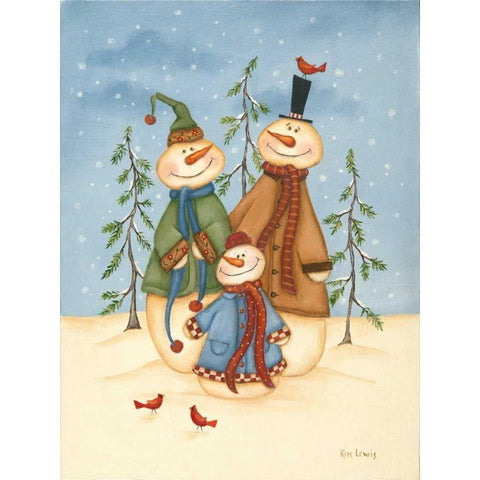 Snowman Family II White Modern Wood Framed Art Print by Lewis, Kim