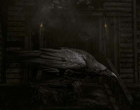 Raven at the Door Black Ornate Wood Framed Art Print with Double Matting by Parker, Kelley