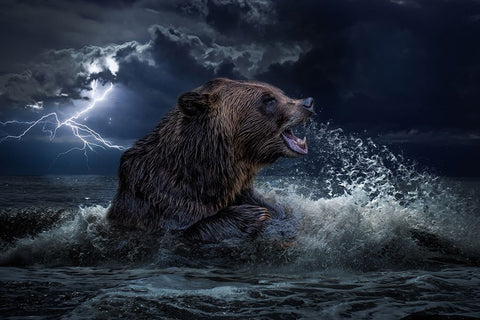 Lightning Warrior Black Ornate Wood Framed Art Print with Double Matting by Parker, Kelley