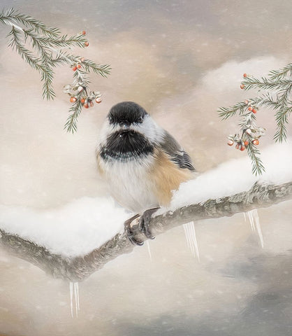 Chilly Chickadee Black Modern Wood Framed Art Print by Parker, Kelley