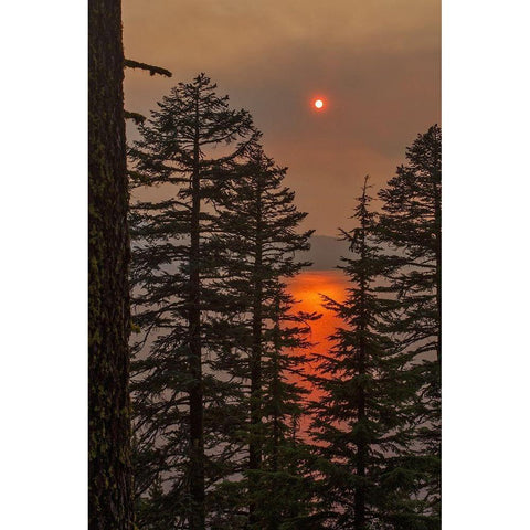Smokey Sunset - Crater Lake Gold Ornate Wood Framed Art Print with Double Matting by McFerrin, Larry