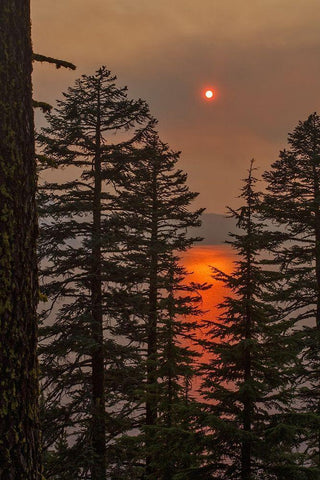 Smokey Sunset - Crater Lake Black Ornate Wood Framed Art Print with Double Matting by McFerrin, Larry